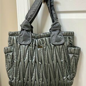 Elegant Gray Quilted Baby Bag